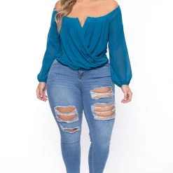 Bluebell Plus Size Aryana Cross Over Top - Teal