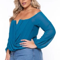 Bluebell Plus Size Aryana Cross Over Top - Teal