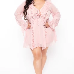 BY DESIGN Dresses Plus Size Lace-Up Ruffle Dress - Blush