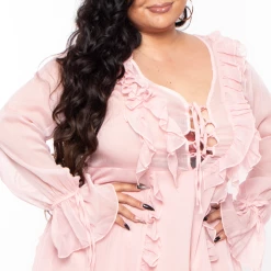BY DESIGN Dresses Plus Size Lace-Up Ruffle Dress - Blush