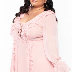 BY DESIGN Dresses Plus Size Lace-Up Ruffle Dress - Blush