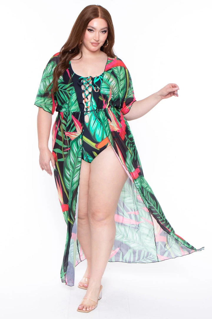 CACELIN Plus Size Maui Palm Swimsuit Set- Black 3 CACELIN Plus Size Maui Palm Swimsuit Set- Black