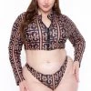 Cacelin Plus Size Claire 3 Piece Bikini Set- Brown Swimwear