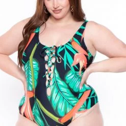 CACELIN Plus Size Maui Palm Swimsuit Set- Black 9 CACELIN Plus Size Maui Palm Swimsuit Set- Black