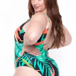 CACELIN Plus Size Maui Palm Swimsuit Set- Black 10 CACELIN Plus Size Maui Palm Swimsuit Set- Black