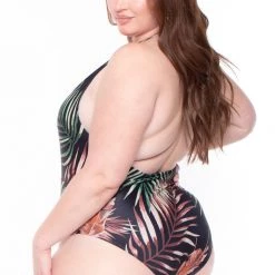 Cacelin Swimwear Plus Size Nixie Tropical Swimsuit Set- Brown