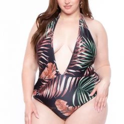 Cacelin Swimwear Plus Size Nixie Tropical Swimsuit Set- Brown