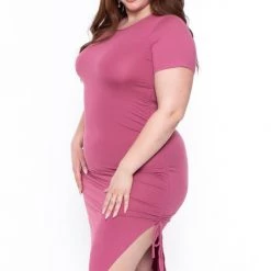 Capella Dresses Plus Size Josie Ruched Bodycon Dress- Pink