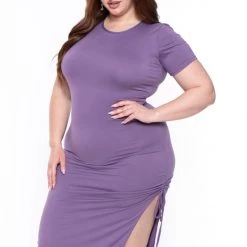 Capella Plus Size Josie Ruched Bodycon Dress- Purple Dresses