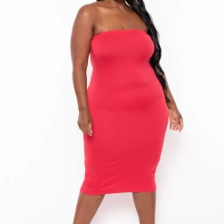 Capella Plus Size Elsie Basic Tube Midi Dress - Red Dresses