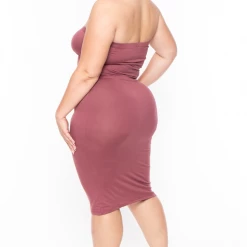 Capella Plus Size Elsie Basic Tube Midi Dress - Dark Mauve