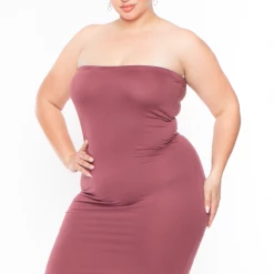 Capella Plus Size Elsie Basic Tube Midi Dress - Dark Mauve