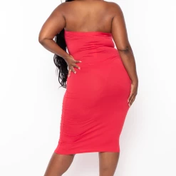 Capella Plus Size Elsie Basic Tube Midi Dress - Red Dresses