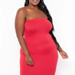 Capella Plus Size Elsie Basic Tube Midi Dress - Red Dresses