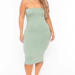 Capella Plus Size Elsie Basic Tube Midi Dress - Sage