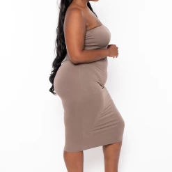 Capella Plus Size Elsie Basic Tube Midi Dress - Taupe