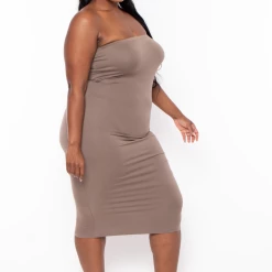 Capella Plus Size Elsie Basic Tube Midi Dress - Taupe
