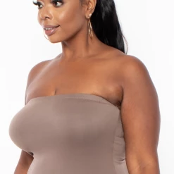 Capella Plus Size Elsie Basic Tube Midi Dress - Taupe