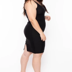 Capella Plus Size Essential Rib Tank Dress - Black Dresses