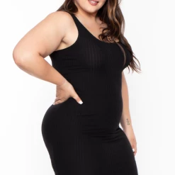 Capella Plus Size Essential Rib Tank Dress - Black Dresses