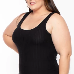Capella Plus Size Essential Rib Tank Dress - Black Dresses