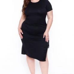 Capella Plus Size Josie Ruched Bodycon Dress- Black