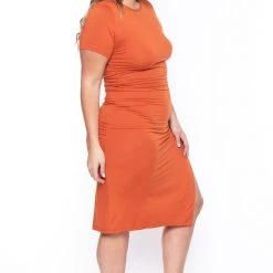 Capella Plus Size Josie Ruched Bodycon Dress- Orange Dresses