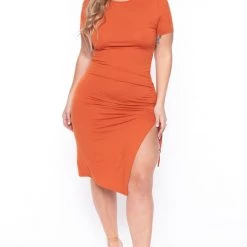 Capella Plus Size Josie Ruched Bodycon Dress- Orange Dresses