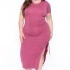 Capella Dresses Plus Size Josie Ruched Bodycon Dress- Pink