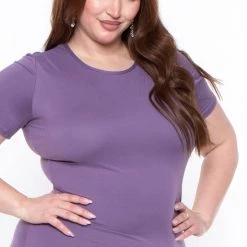 Capella Plus Size Josie Ruched Bodycon Dress- Purple Dresses