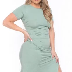 Capella Plus Size Josie Ruched Bodycon Dress- Sage
