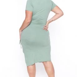 Capella Plus Size Josie Ruched Bodycon Dress- Sage 10 Capella Plus Size Josie Ruched Bodycon Dress- Sage