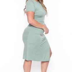 Capella Plus Size Josie Ruched Bodycon Dress- Sage 11 Capella Plus Size Josie Ruched Bodycon Dress- Sage