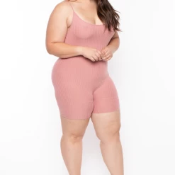 Capella Plus Size Essential Rib Romper - Mauve