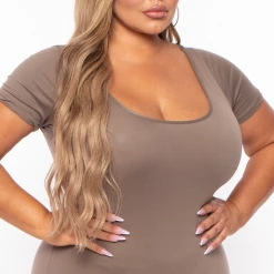 Capella Plus Size Martha Basic Romper - Taupe Party Jumpsuilts