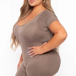 Capella Plus Size Martha Basic Romper - Taupe Party Jumpsuilts