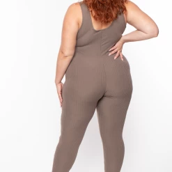 Capella Plus Size Rib Tank Essential Catsuit - Taupe