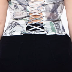 Carmin Plus Size Bill Print Mesh Bustier - Ivory