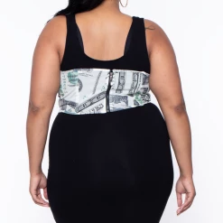 Carmin Plus Size Underbust Bill Print Mesh Bustier - Ivory