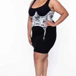 Carmin Plus Size Underbust Bill Print Mesh Bustier - Ivory