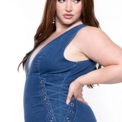 Cest Toi Plus Size Snatched Denim Jumpsuit- Dark Wash Party Jumpsuilts