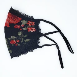 Curvy Sense Washable 3-Layer Lace-Trimmed Rose Mesh Face Mask -Black Face Masks