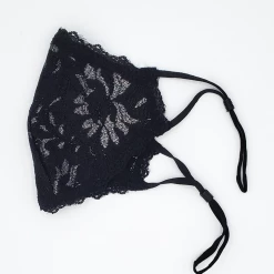 Curvy Sense Face Masks Washable 3-Layer Lace-Trimmed Silver Lace Face Mask - Black