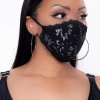Curvy Sense Face Masks Washable 3-Layer Lace-Trimmed Silver Lace Face Mask - Black