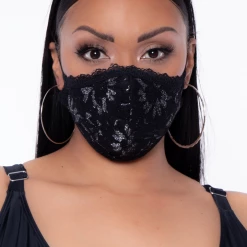 Curvy Sense Face Masks Washable 3-Layer Lace-Trimmed Silver Lace Face Mask - Black
