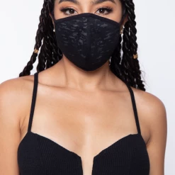 Curvy Sense Washable & Reusable Burnout Face Mask - Black Face Masks