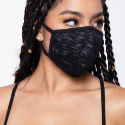 Curvy Sense Washable & Reusable Burnout Face Mask - Black Face Masks