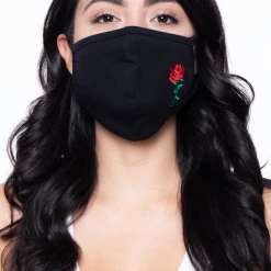 Curvy Sense Face Masks Washable & Reusable Embroidered Face Mask - Rose