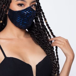 Curvy Sense Face Masks Washable Dual-Layer Fitted Sequins Face Mask - Blue