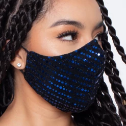 Curvy Sense Face Masks Washable Dual-Layer Fitted Sequins Face Mask - Blue